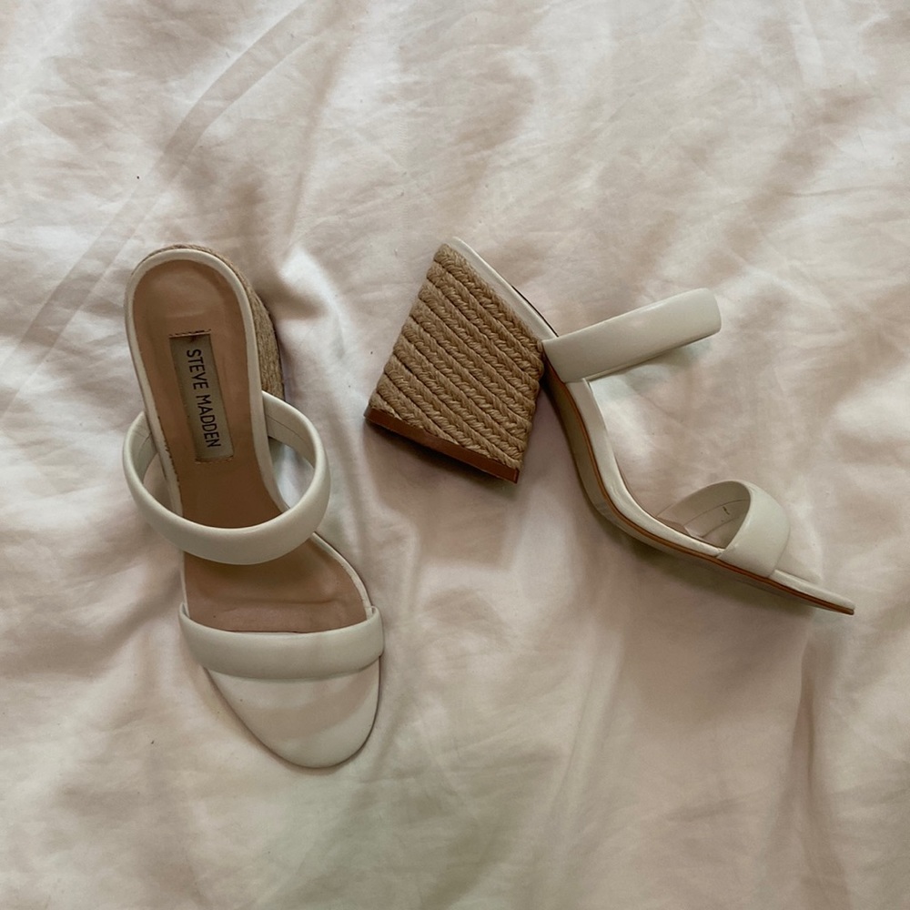 Steve Madden 6.5 Block Heel White Marcella Sandal